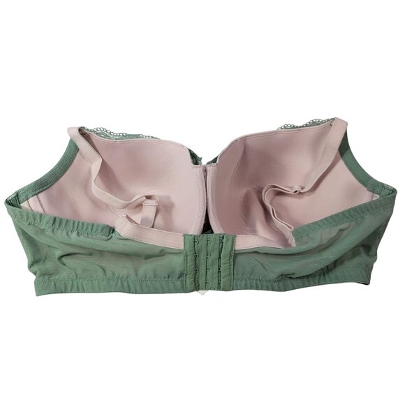 Cacique Underwire Bra Green 42DDD Lace Overlay Pink Adj Lightly Lined Balconette - Picture 7 of 10